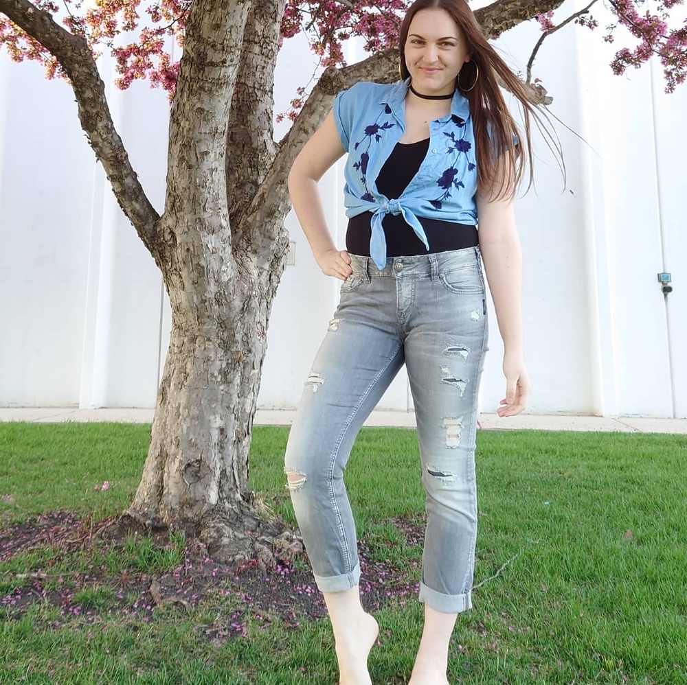 Silver Jeans Suki Distressed Grey Jeans